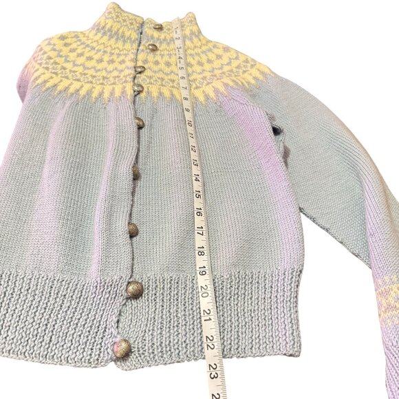 Vintage Norwegian Hand Knit Wool Cardigan Blue Fair Isle William Schmidt Oslo S - Picture 8 of 8
